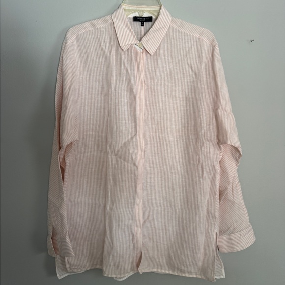 Lafayette 148 New York Pink White Striped Linen Button Down Tunic - Medium - Picture 2 of 6
